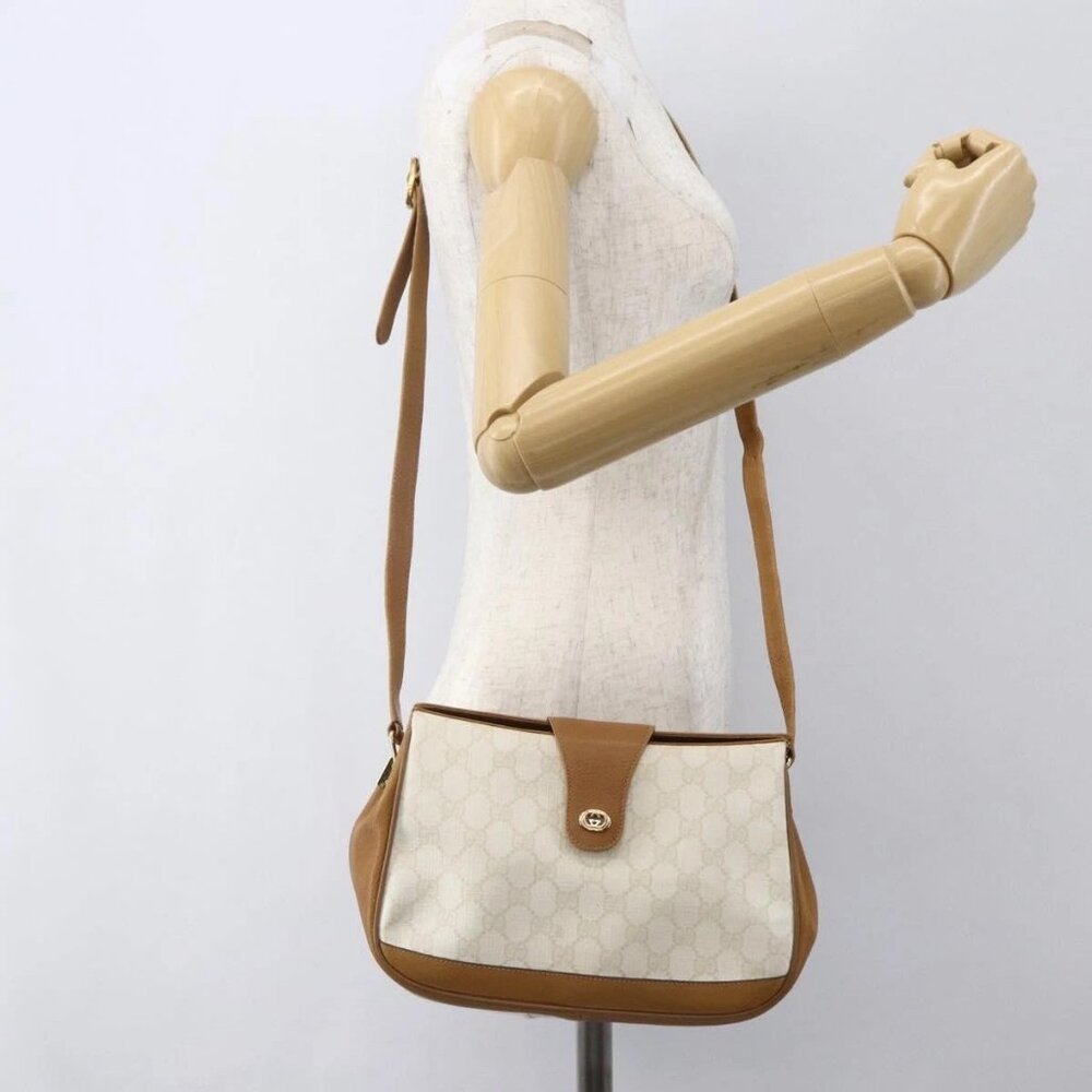 GUCCI GG Supreme Shoulder Bag PVC Beige Gold 116 02 076 Auth 155927